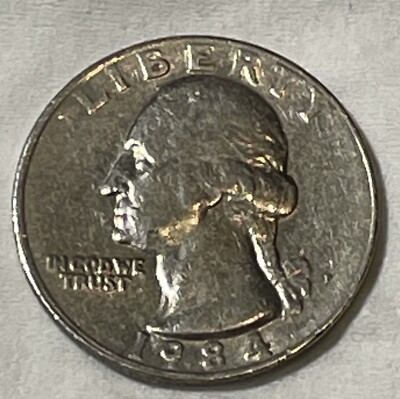 1984 P Quarter Strike error. In God We Trust, filled P, Rim