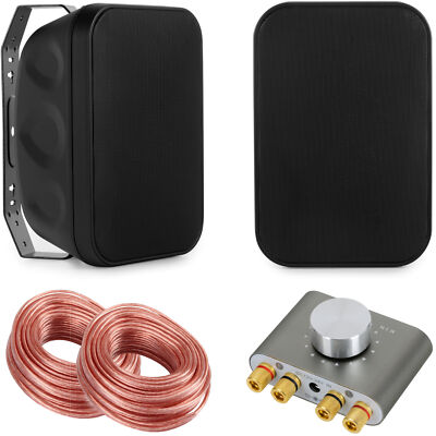 Outdoor Garten Lautsprecher Boxen Bluetooth Set 50W Schwarz Miniverstärker Kabel
