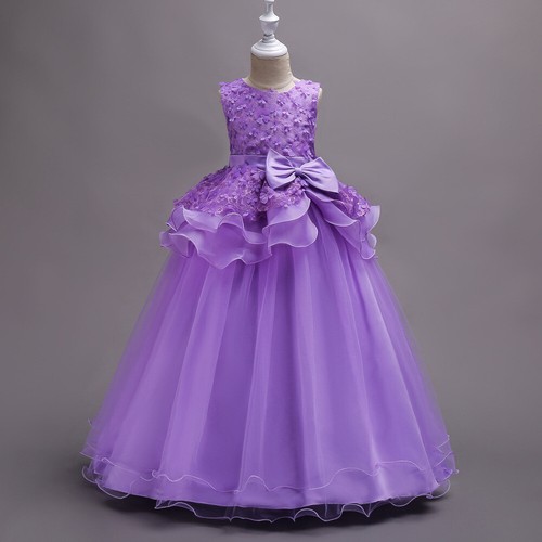 Kids Flower Girl Bow Princess Dress Girls Party Wedding Bridesmaid Pageant Gown - Picture 17 of 20