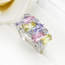 Hanmade Genuine Amethyst Pink Topaz Lemon Topaz Gemstone Silver Ring Size 6-10