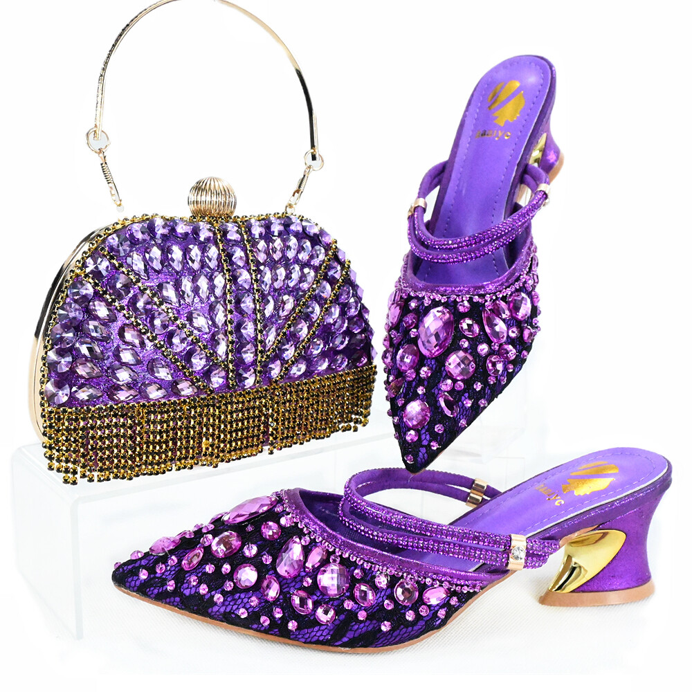 Luxury Italian Rhinestone Sandals & Bag Set 2024 Mid Heel 5.5CM Women's Matching Fashion