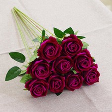 10X Artificial Single Rose Bud With Stem Silk Flowers Fake Bouquet Wedding Party