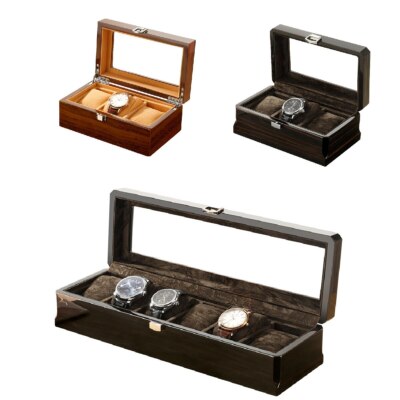 Black Luxury Wood Grain Watch Box Quartz Mechanical Watch Box Storage Box