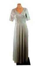  399 ADRIANNA PAPELL SILVER SEQUIN Short Sleeve TULLE SKIRT GOWN DRESS Sz 6 NWT