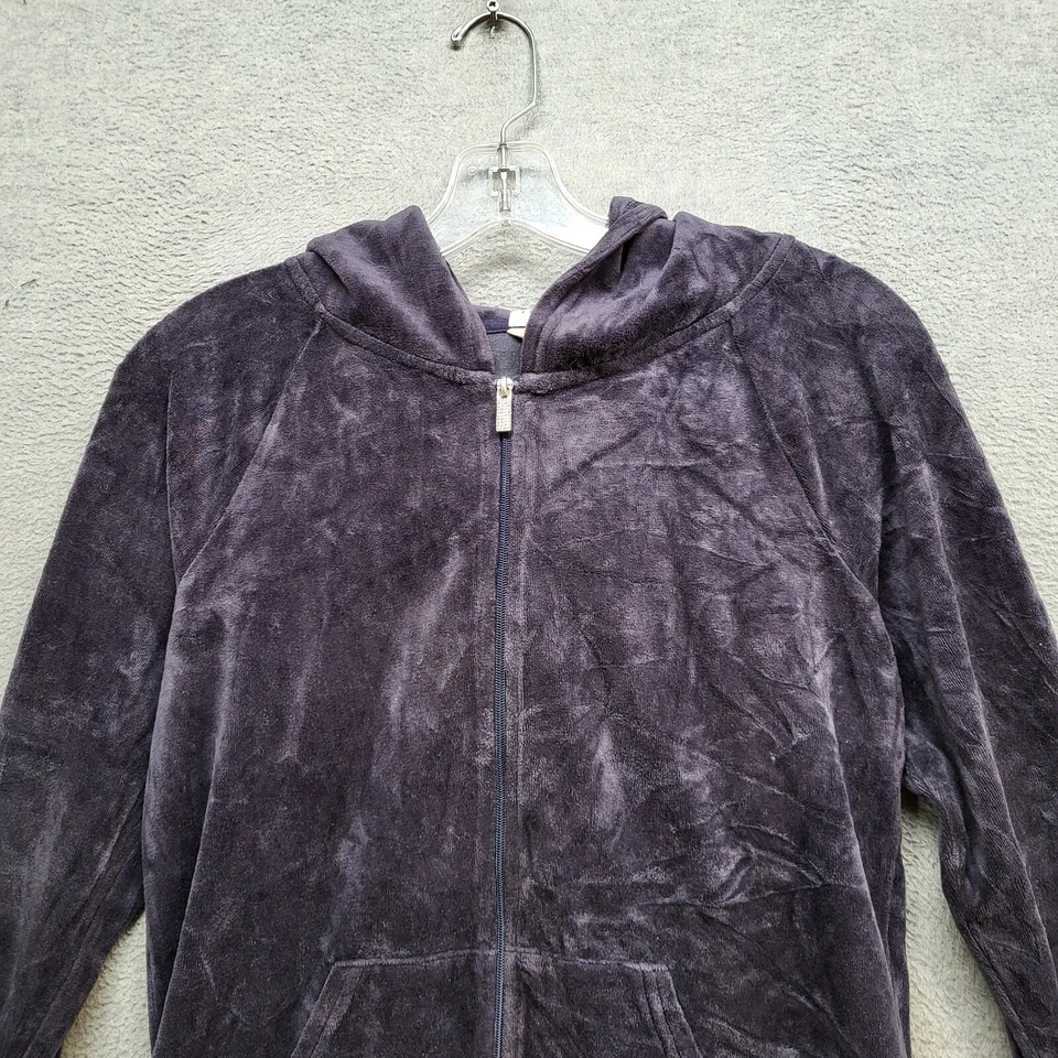Sudadera Juicy Couture Mujer Mediana Púrpura Y2K Terciopelo Recortada Sudadera con Capucha Cuello Simulado Foto 2 de 4