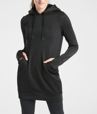 ATHLETA BLACK LONG SLEEVE TRIUMPH LUXE SHINE HOODIE SWEATSHIRT DRESS Sz XS