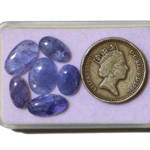 Lotto 6 pezzi pietre preziose sfuse cabochon ovale non trattata tanzanite naturale non trattata 10,7 mm-14 mm - Foto 2 di 12