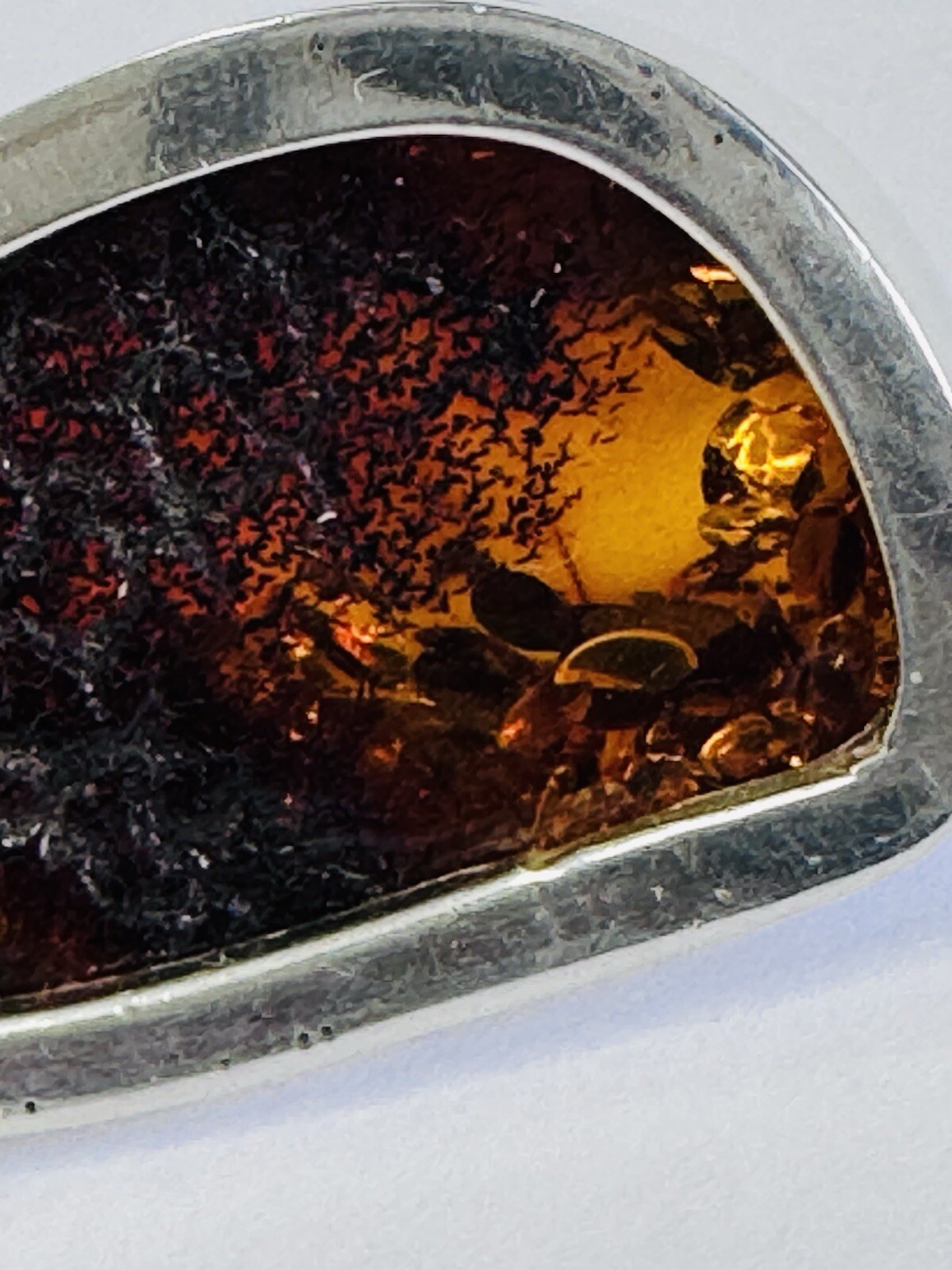 SOLID STERLING SILVER LARGE IRREGULAR SHAPE AMBER… - image 6