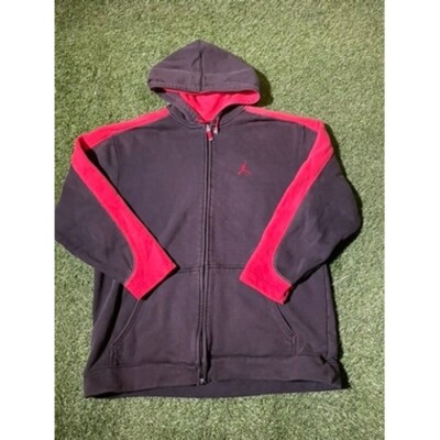 Vintage Y2K Jordan Full Zip Hoodie Red Trim Pullover Sweatshirt Activewear