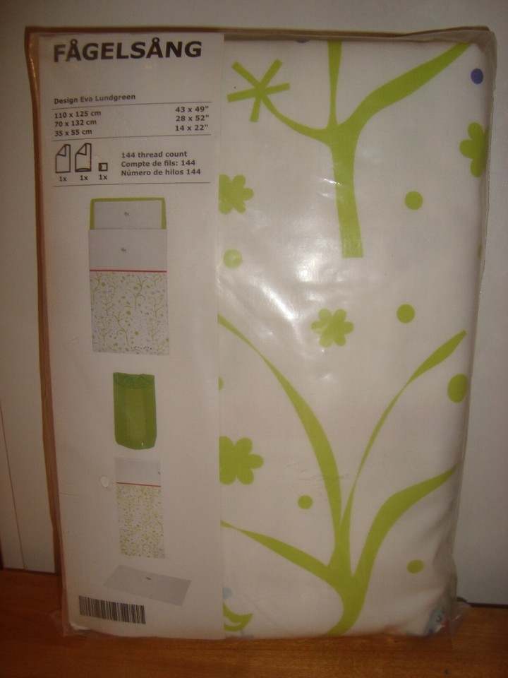 Ikea FAGELSANG Crib Duvet Cover Sheet Pillowcase Bed Cot White Green