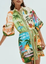 NWOT ALEMAIS Paradiso Linen Mini Shirtdress Size 6 Missing belt