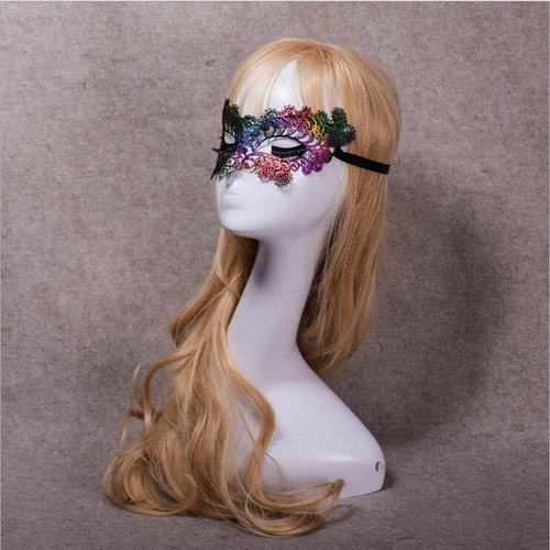 Womens Embroidered Rainbow Eye Mask Venetian Carnival Masquerade Lace Hollow - Picture 6 of 21