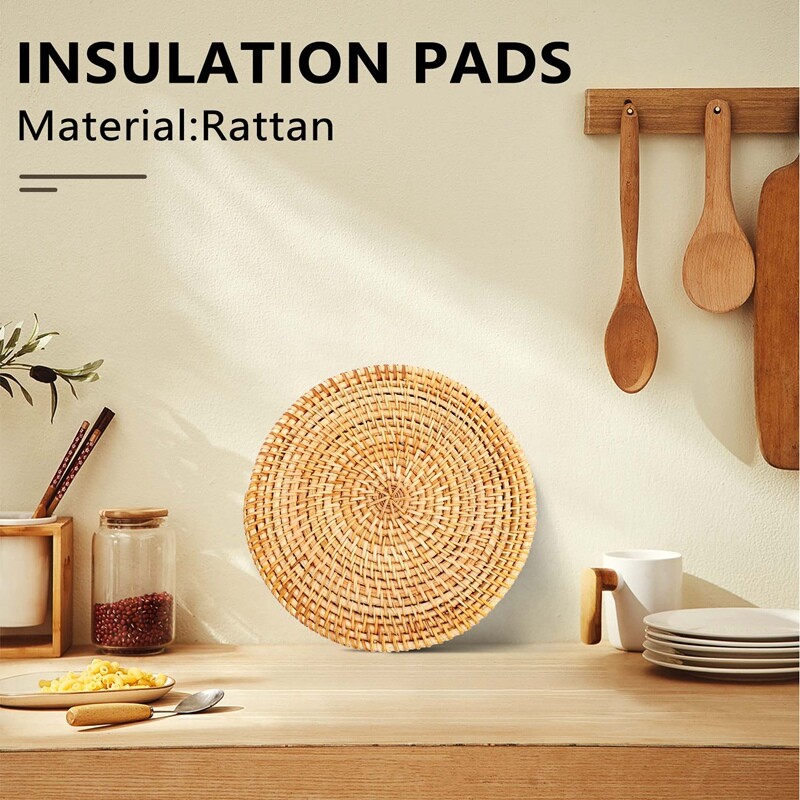 4 Pcs Rattan Trivets for Hot DishesInsulated Hot Pads,Durable Pot