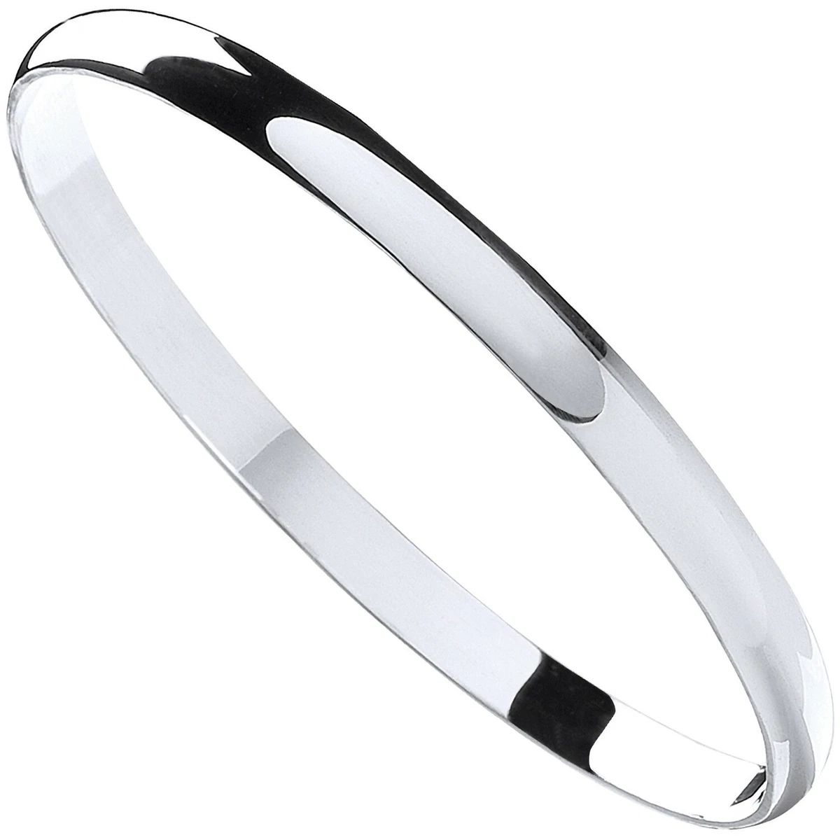 Solid Silver Slave Bangle Ladies D Shape 6mm Wide British Made Full Hallmark