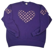 Vintage Jerzees Sweatshirt Cute Heart Cut Out Valentines Size Large Purple Pink
