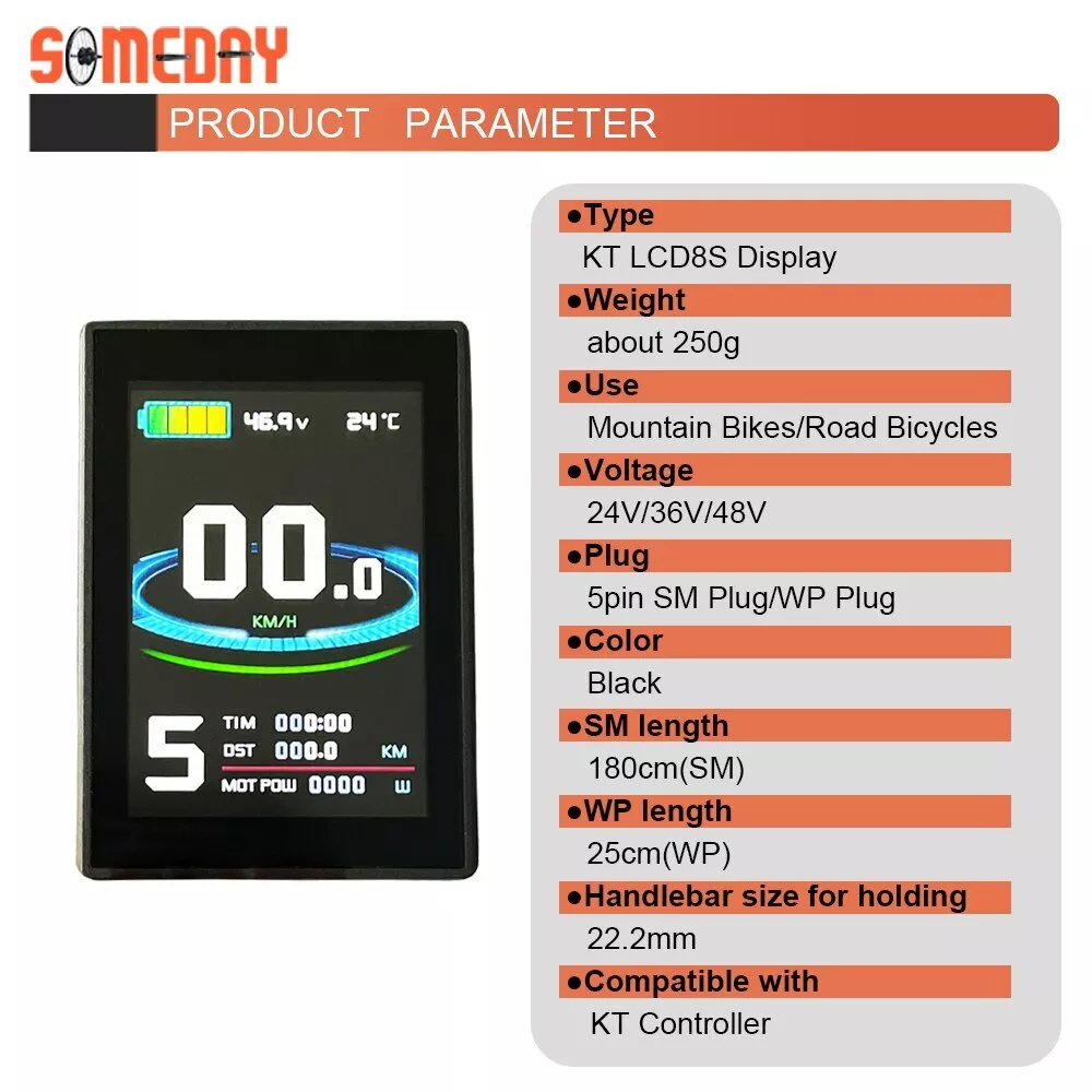 E bike LCD Display 24V 36V 48V LCD8S Control Panel Display