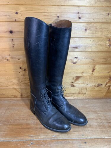 VINTAGE MEN'S HANDMADE BLACK LEATHER EQUESTRIAN RIDING BOOTS SIZE 11