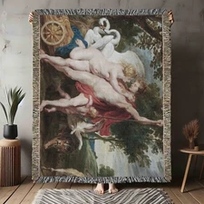 Lida Swan Cherub Cotton Woven Blanket Rococo Made USA Baroque.Fine Art Rubens