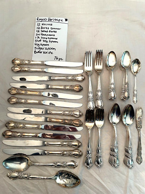 ROGERS SILVER PLATE HERITAGE FLATWARE SERVICE FOR 12 76 PIECE FREE