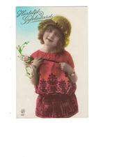 SA2705 LOVELY LITLE ART DECO MODEL IN ORANGE DRESS YELLOW HAT FASHION RPPC