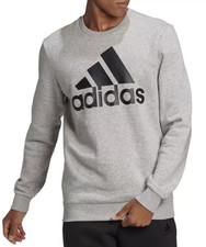Adidas Men's Crew Big Logo Fleece Sweatshirt GK9075 Size M or XXL Grey Heather
