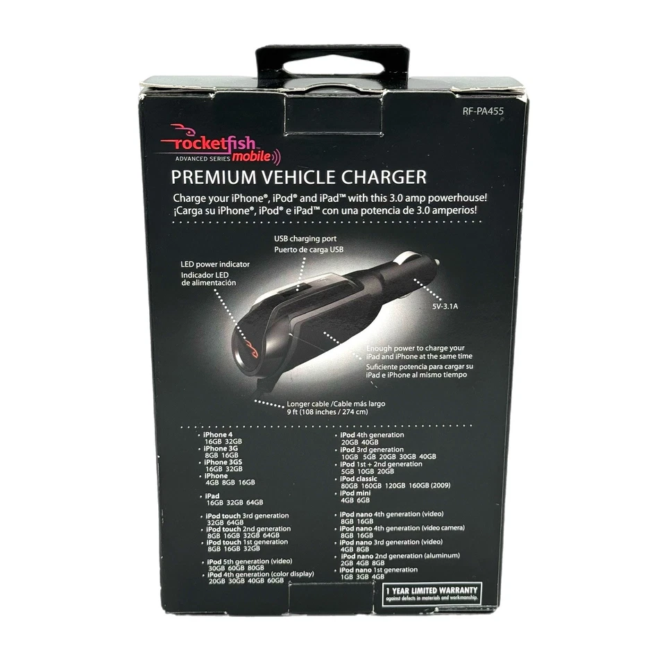 Cargador de coche Rocketfish Apple iPhone, iPad, iPod - RF-PA455 - 30 pines certificado MFI NUEVO EN CAJA Foto 3 de 4