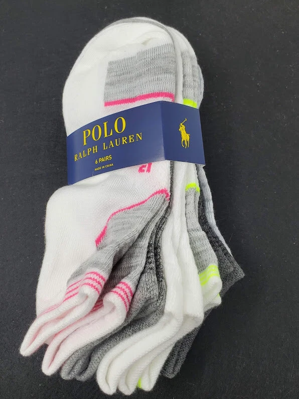 Polo Ralph Lauren Women's 6 pack Mesh Low-Cut Socks, Size 9-11 fits shoe 4-10.5