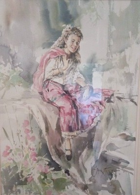 SELTENES GORDON KING ORIGINAL ''Jenna in Pink'' Mädchen junge Dame Aquarell GEMÄLDE