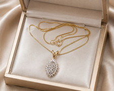 14K Gold .3 Carat Diamond Pendant Necklace 10K 18" Long Chain Vintage Jewelry