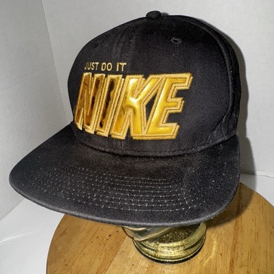 Nike Just Do It Snapback Hat Black Gold Green Underbill Adjustable Spell Out
