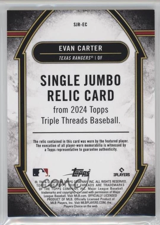 2024 Topps Triple Threads Single Jumbo Relics Amethyst /36 Evan Carter Rookie RC - Image 2 of 2