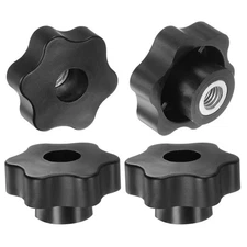 4pcs Star Knobs M10 Thread 48mm Head Through Hole Clamping Handles Black