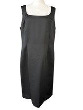 Talbots Dress Womens 16 Black Sleeveless Sheath Lined Square Neck Cocktail LBD