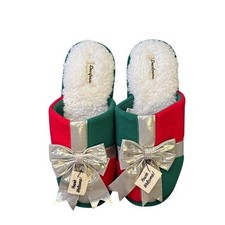 Dearfoams Present Christmas w/Bow Slippers Scuff Unisex SZ W 13-14; M 11-12 NEW