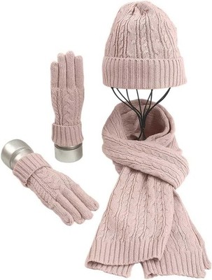 Mütze, Schal & Handschuh-Sets für Frauen Damen Weiche Warme Gestrickt Langer Sch