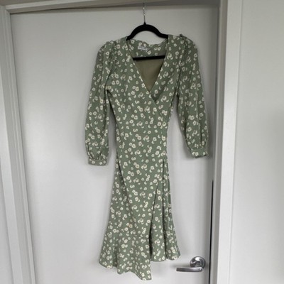 Petite Studio NYC XXS Petite Green Floral Wrap Dress Long Sleeve Tie Waist