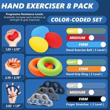 Grip Strength Trainer 8 Pack , Forearm Strengthener, Stress Balls for Adults...