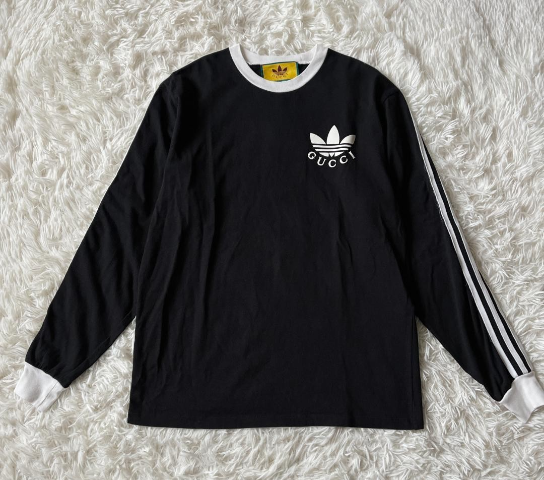 GUCCI x adidas Sleeve-Line Long Sleeve T-Shirt Black XS Authentic Japan