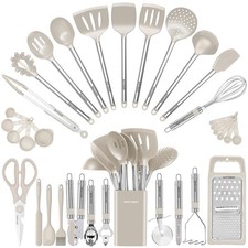 33 Piece Silicone Kitchen Utensil Set, Nonstick Spatula  Spoon, Khaki
