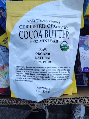 Mary Taylor Naturals Certified Organic Cocoa Butter 8 Oz Mini Bar