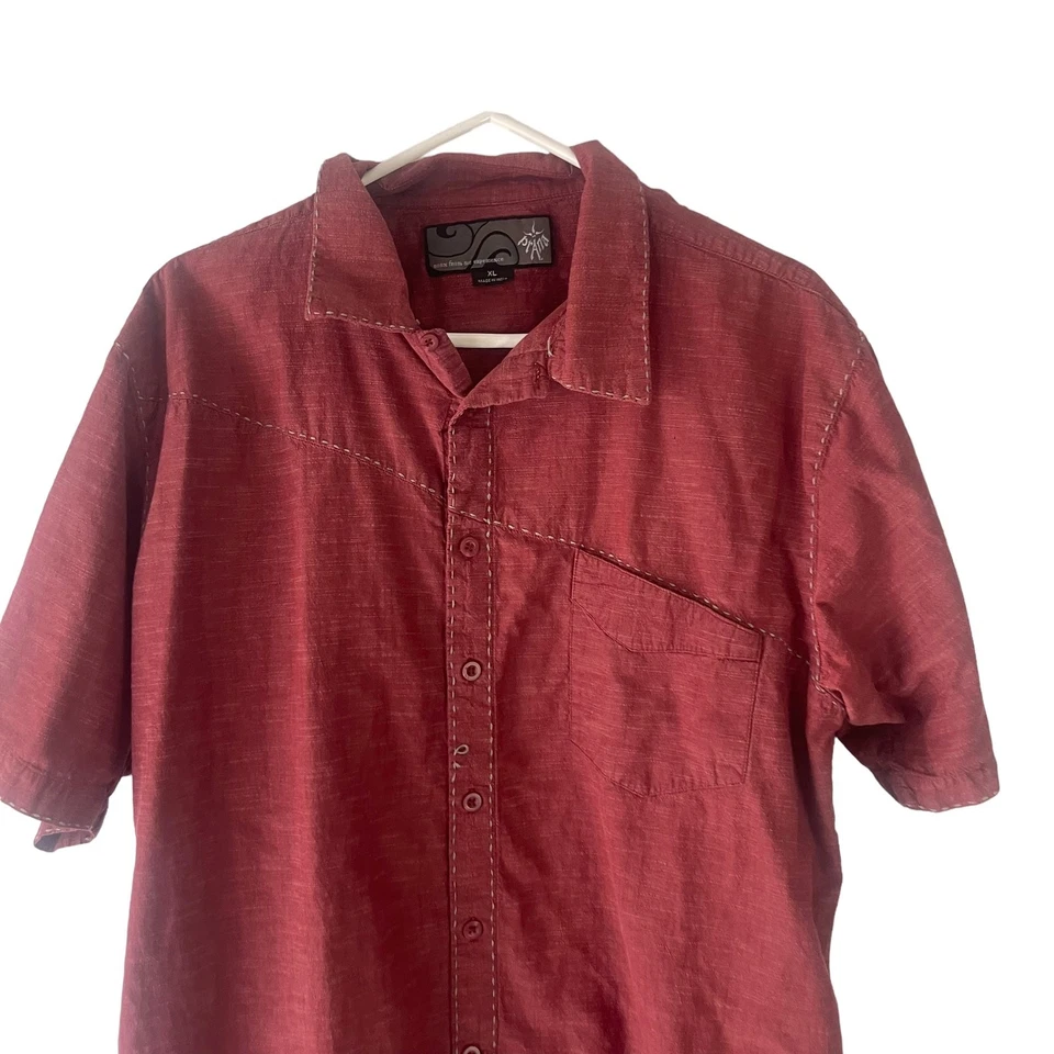 Prana Men's Size XL Red Short Sleeve Organic Cotton Outdoor Button Up Shirt - Image 2 of 4