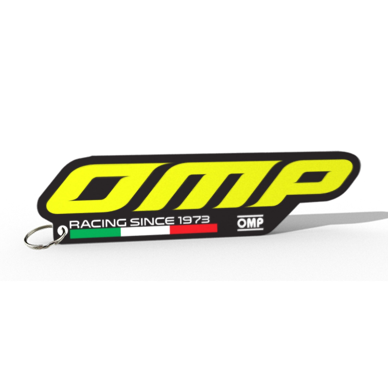 OMP 3D (Italian Flag Motif, 1973 Logo) Rubber Key Fob / Ring