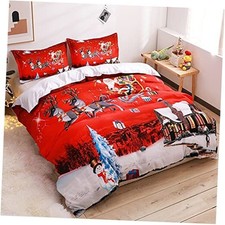 Christmas Duvet Cover Size, Santa Claus Deer Pattern Luxury Bedding Set, Queen