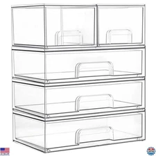 Clear Stackable Storage Drawers Set of 5 - Plastic Organizer Bins for Makeup