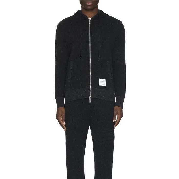Thom Browne Felpa con Cappuccio Uomo 4 Bar Loopback in Seta Zip Nero 135828423