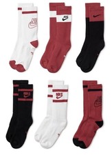 Nike Everyday Dri-FIT Crew Socks Womens 4-6 Youth 3Y-5Y 6 Pack Red Black White