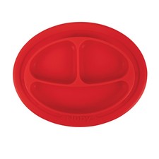 Nuby Sure Grip Silicone Miracle Mat 3-Section Oval Plate, Red