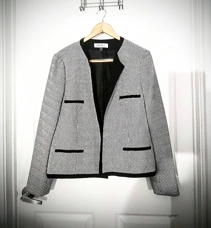 Blazer Kasper para mujer blanco y negro talla grande manga larga sin cuello nuevo sin etiquetas Foto 4 de 4