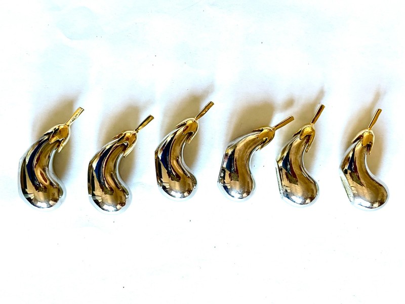 Vintage Eggplant Knife Rests Set 6 Silver Plate Brass Mid Century