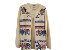 Women's Alfred Dunner Vintage Cardigan Size M Medium Floral Embroidered